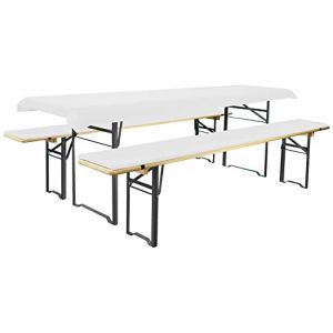 Brandsseller Lot de 3 – Ensemble de Coussins pour Mobilier de Brasserie 2 Coussins de Banc rembourrés 220x25 cm et 1 Nappe 240x90 pour Tous Table de Jardin ou Chapiteau - Blanc (brandsseller, neuf)