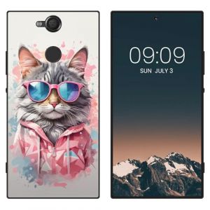 WUACYEAMING Noir Coque pour Sony Xperia XA2, Haute Qualit&eacute; TPU Silicone Mince Souple Antichoc Bumper avec Le Chat Motif Dessin Mat Case (WUACYEAMING, neuf)