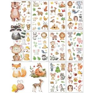 HUVZOR 10 Feuilles Autocollants Animaux Stickers Enfant en Aquarelle pour Scrapbooking Artisanat Bricolage (Volumetech OU, neuf)