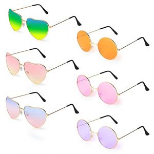 flintronic 6PCS Lunettes de Soleil Hippie R&eacute;tro, Transparentes Multicolores Lunettes de Soleil Rondes Lunettes de Soleil de Coeur Vintage, pour Accessoires de Costume Hippie F&ecirc;te de Costume Halloween (flintronic&reg;-eu, neuf)