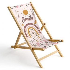 Ferocity Enfants Chaise Longue Pliable en Bois Fauteuil de Plage Pliant en hetre Classique Lit de Plage Boho [119] (ferocity-shop, neuf)