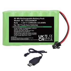 Pickle Power Batterie NIMH 7,2 V 2200 mAh AA RC Rechargeable avec connecteur SM à 2 Broches pour véhicules radiocommandés, camions, Bateaux, Bateaux, pelleteuses, Crawler, Buggy, Chars, etc. modèles (TangTin, neuf)
