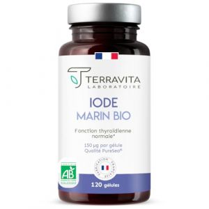 IODE Marin BIO | 150 µg par Gélule | Qualité PureSea® Macro-algue Naturelle | Soutien de la Thyroïde | 120 Gélules Vegan | 4 Mois de Cure | Sans Additifs Controversés | Made in France | Terravita (Laboratoire Terravita, neuf)