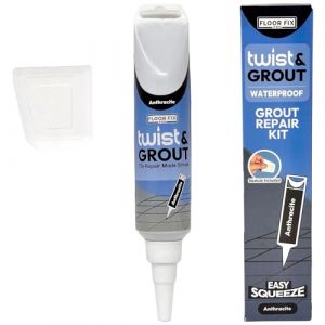 Twist & Grout de Floor-Fix Pro - Joint Carrelage. R&eacute;paration Rapide pour Salle de Bain/Douche/Cuisine - Kit de Restauration Pr&eacute;m&eacute;lang&eacute;, Durable et Imperm&eacute;able (Anthracite) (Floor-Fix Pro, neuf)