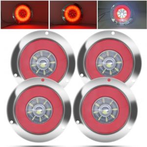 Biqing 4pcs 4" Feux Remorque LED Rond,12V 24V Led Feux Arrière de Remorque Rouge Feux Stop Blanc Feu de Recul Lamp Avec Lunette Chromée Eclairage pour Remorque Camion Van Remorque RV (YuanGu, neuf)