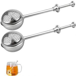 Lot de 2 Boule a The - Infuseur th&eacute; avec Poign&eacute;e T&eacute;lescopique en Acier Inoxydable 304 - Boule &agrave; Th&eacute; - Cuill&egrave;re &agrave; Th&eacute; - Filtre a The pour Infusion en Vrac, Sucre, Farine, &eacute;pices (B) (NAIXUE-FR, neuf)