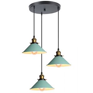 iDEGU Rétro 3 Lumières Suspension Luminaire, Vintage Lustre Industriel Métal E27 Plafonnier Abat-jour de Design Edison Lampe Suspension Câble Réglable, Ø22CM, Vert (IDEGU, neuf)