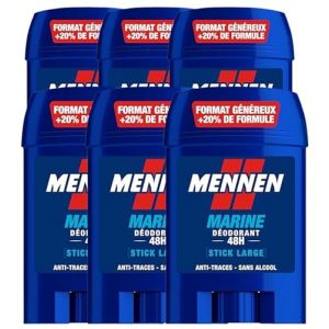 MENNEN - MARINE Deodorant Homme 24H - Stick Large - Sans Alcool - Anti-Traces - 60 ml - Lot de 6 (Parapharmacie Centrale, neuf)