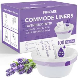 ININCARE Doublures de chaise percée avec coussinets absorbants pour chaise percée de chevet, 100 doublures de chaise percée parfumées à la lavande et 100 coussins de chaise percée, sacs de toilette de (ININCARE, neuf)
