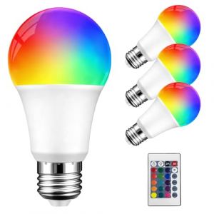 GBKDQQ Lot de 4 ampoules LED RVB 5 W (remplacement de 40 W) &agrave; intensit&eacute; variable avec t&eacute;l&eacute;commande, culot &agrave; vis E27, changement de couleur, 16 couleurs, pour &eacute;clairage quotidien et &eacute;clairage (ELENASI, neuf)