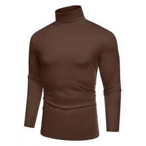 COOFANDY Pull Col Roulé Homme Fin T-Shirt Manches Longues Basique sous-Pull Slim Fit Marron 3XL (COOFANDY EU, neuf)