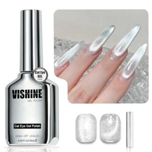 Vishine 16ml Cat Eye Gel Nail Polish, Vernis Gel Effet Œil de Chat – Gel Magnétique Holographique Argent Pailleté, Gel UV Réfléchissant Translucide, Teinte Cristal (H001) (ChicChicYou, neuf)