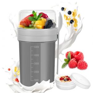 Overnight Oats, Pot yaourt avec Couvercle et CuillèRe, Verres à Flocons d’avoine pour la Nuit, 250+550 ml Tasse à Yaourt Réutilisable, pour céréales à emporter, yaourt, avoine, lait, fruits (Gris) (Ledebouk Store, neuf)