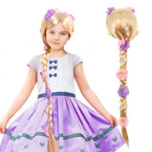 Perruque Enfant Fille, Perruque Raiponce Enfant, Perruqu Blonde Longue Tresse, Perruqu Déguisement, pour Carnaval Haloween Fête (Huamudianzi, neuf)