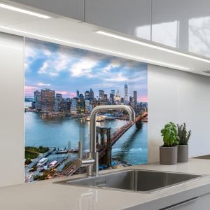 KitchenYeah© Credence Cuisine Adhesive 80x80 cm Protege Mur Revetement Mural Adhesif Parement Interieur À Coller Plaque Plastique Rigide New York - Skyline - Brooklyn - Bridge (KitchenYeah, neuf)