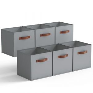 GRANNY SAYS Bo&icirc;tes de Rangement, Lot de 6 Cubes de Rangement avec Poign&eacute;es, Paniers et Bac de Rangement Tissus pour Kallax &Eacute;tag&egrave;re, Boite Rangement Meuble Cube Rangement Pliable 27x27 cm, Bleu gris (SEMPERFUN, neuf)