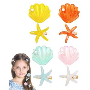 Zeayebsr 8 PCS Pince &agrave; Cheveux Coquillage Mini Fille, Pinces &agrave; Cheveux &Eacute;toile de Mer Femme, Pinces &agrave; Cheveux Forme d'&Eacute;toile de Mer et Coquillages de Princesse &agrave; Paillettes，barrette coquillage fille (Zeaye, neuf)