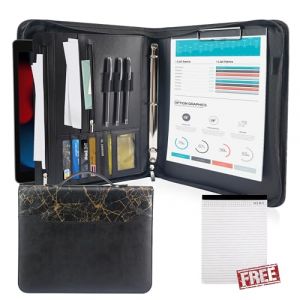 GraduatePro Porte Document Cuir Fermeture éclair Bloc Document Homme Femme Voyage Bureau Ufficio Réunion Organisateur Dossier de Conférence avec Cahier Noir (GGS SHOP, neuf)