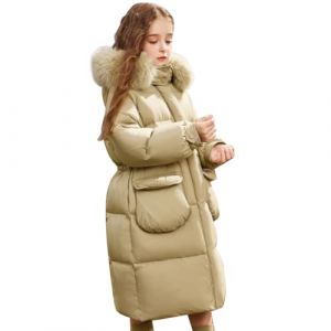 Tilozs Enfant Fille Manteau mi Long &agrave; Capuche Fourrure Doudoune Matelass&eacute; Veste Hiver Chaud Parka Rembourr&eacute; Blouson Coupe Vent, Kaki, 13-14 ans(Taille de l'&eacute;tiquette: 160) (Zyolla, neuf)