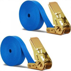 2 Pi&egrave;ces 12m Sangle d'Arrimage, BetterJonny Sangle &agrave; Cliquet avec Boucle de Serrage, 1000KG Sangle de Fixation,Largeur de Sangle 25 mm,Sangle &agrave; cliquet avec cliquet pour Fixation Voiture,Moto(Bleu) (BASICON, neuf)