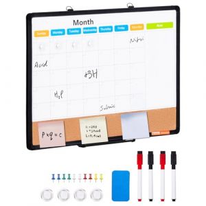 VEVOR Combo Tableau Blanc et Tableau en Li&egrave;ge 60 x 45 cm, Calendrier Mensuel avec Cadre en Aluminium, Tableau Magn&eacute;tique Effa&ccedil;able &agrave; Sec, Montage Mural, pour Faire des Plans Bureau Maison &Eacute;cole (VEVOR Direct Store FR, neuf)