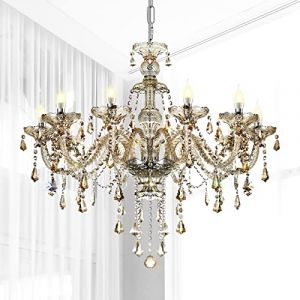 Ridgeyard Lustre Cristal Lustre Baroque de plafond Moderne Plafonnier Cristal K9 Luminaire pour Salon Chambre Couloir Entrée,10 lumières, couleur Cognac (Ridgeyard Lighting, neuf)