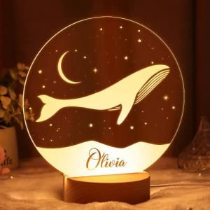 VEELU Veilleuse LED pour Bébé Lampe Personnalisée avec Prenom Dessin Baleine Cadeau de Baptême pour Garçon et Fille Cadeau Naissance Fille (Jingle Cat Magical Shop, neuf)