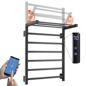 LNXGJJ Sèche-Serviette Électrique Noir WiFi Intelligent 76 W Porte-Serviettes Chauffant Électrique Commande Vocale 62x50 cm Radiateur de Salle de Bain avec Support de Rangement Pliable (HOOM SHOP, neuf)