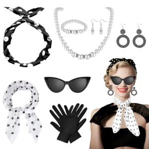 GOTRUST 8pcs Accessoires Ann&eacute;es 50 Femme Noir, Costume des Ann&eacute;e 1950s R&eacute;tro, Deguisement Rock Annee 50 Femmes pour F&ecirc;te Carnaval Halloween (Xinda Fishing Tackle Store, neuf)