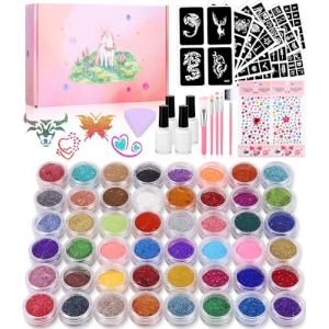 546 Kit Tatouage Paillettes Enfant Filles,Tatouage Enfant 48 Couleurs, 250 Pochoir Tatouage,5 Pinceaux,Non-toxique Kit Maquillage de Tatouage Paillette Temporaires, Cadeau pour Anniversaire Carnaval (CRISTOBAL HUGO RODOLFO, neuf)