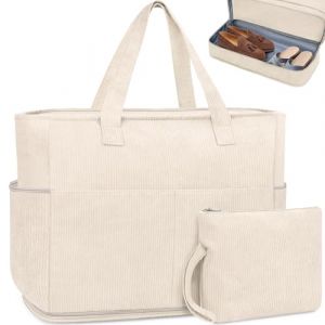 ENONEO Sac à Main Femme Grand Sac de Voyage Sac Velours Cotelé Sac Cabas Tote Bag Sac de Plage XXL Sac à Bandoulière avec Fermeture Éclair et Multi Poches pour Travail Voyages Shopping (ENONEO, neuf)