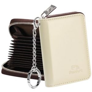 FurArt Portefeuille à fermeture éclair pour femme, portefeuille pour cartes de crédit, porte-cartes de visite, porte-clé de taille compacte, Cire à l'huile beige, small, Classique (FurArt-FR, neuf)