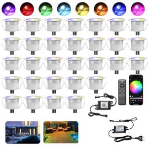 INDARUN WiFi Lampe au Sol Spot Encastrable-Lumière RGBW étanche IP67 Ø31mm - éclairage pour terrasse, patio, chemin, mur, jardin, décoration, intérieur et extérieur, 30 pièces (ANWE-EU, neuf)