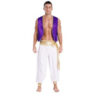 Oyolan Homme Costume Prince Arabe D&eacute;guisement Arabe Roi Pantalon Sarouel et Gilet sans Manches Cosplay Carnaval Halloween F&ecirc;te Tenue B Violet fonc&eacute; Blanc M (Oyolan EU, neuf)