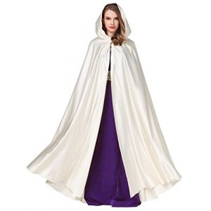 BEAUTELICATE Cape &agrave; capuche Longue Pour Femme Mari&eacute;e Mariage Poncho En Satin De Automne Hiver Manteau M&eacute;di&eacute;val Unisexe D&eacute;guisement De Halloween No&euml;l Carnaval(Taille unique, Ivoire Claire) (BEAUTELICATE-FR, neuf)