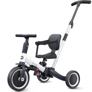 newyoo Tricycle draisienne 5 en 1, Tricycle de 1 à 3 Ans, Tricycle pour Enfants avec Barre de poussée, vélo pour Enfants, draisiennes, Guidon, Barres de sécurité, TR007, Blanc (NEWYOO-EU, neuf)