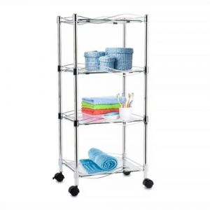 casa pura - Étagère roulante en Verre de sécurité - Desserte à roulettes pour Salle de Bain Cuisine Bureau Salon Chambre - Charge Max.28 kg - 4 tablettes 40 L x 30 P x 89 H cm - Luna (Velvet Trading, neuf)