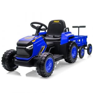 Garvee Tracteur &Eacute;lectrique Enfants avec Remorque Amovible, 12V Voiture &Eacute;lectrique 6 Pneus avec T&eacute;l&eacute;commande, Musique, Double Moteurs, Phares LED pour Enfants de 3-6 Ans (Bleu) (HomeLI, neuf)