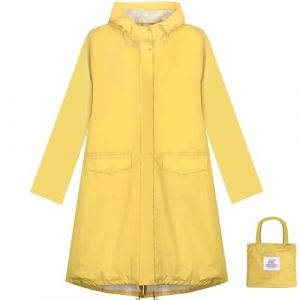 ANYOO Veste de Pluie Imperméable pour Femmes avec Capuche, Manteau de Pluie Léger et Long, Coupe-vent et Trench,Jaune,Taille unique (Bicacool, neuf)