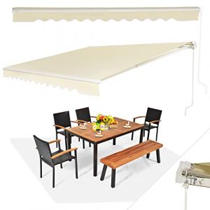 RELAX4LIFE Store Banne Rétractable Manuel en Alu avec Manivelle, Auvent en Polyester Résistant avec Angle Réglable 5-35°, Protection UV pour Balcon Fenêtre Terrasse (3 x 2,5 m, Beige) (RELAX4LIFE, neuf)