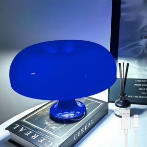 OOWOKS Lampe champignon, lampe de table LED sans fil, intensité réglable avec commande tactile, lampe de table rechargeable, abat-jour en acrylique champignon, 1800 mAh, rechargeable par USB,Bleu (AMZ-0, neuf)