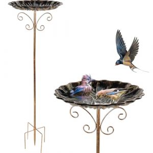 Abreuvoir pour oiseaux sur pied en m&eacute;tal, 30 x 80 cm, abreuvoir de jardin sur pied avec poteau en m&eacute;tal, fontaine &agrave; oiseaux, abreuvoir pour oiseaux r&eacute;sistant au gel et &agrave; l'hiver (xiangbaoshang, neuf)