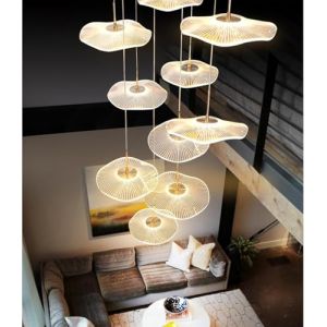 LYSDjia Lustre Haut Plafond dimmable Moderne en Forme de Feuille de Lotus dor&eacute; Suspension Spirale Lampe LED lin&eacute;aire de Luxe Lampe Suspendue adapt&eacute;e au Hall d'entr&eacute;e escalier Villa Salon (LYSDjia-FR, neuf)