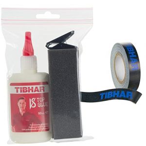 Tibhar Colle de tennis de table pour revêtements et ruban de bord de tennis de table | Kit de colle VS Top Glue, 90 ml et bande de bords Evolution 5 m, 12 mm | Noir (TopSpeed Tischtennis Vertriebs GmbH, neuf)