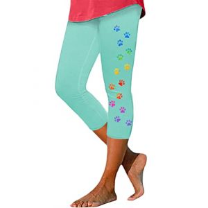 ORANDESIGNE Pantalon 3/4 Femme Casual Taille Haute Skinny Capri Slim Impression Décontractés Pantalon Leggings Collant Pantalon de Yoga Pantalon de Survêtement Style 04 XS (Wowmart Zoo X., neuf)