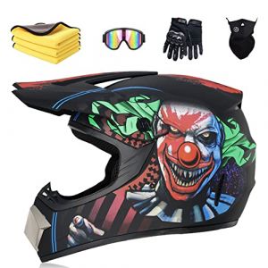 Ruiqieor Casque Moto Casque Cycliste Pour Enfants,Gar&ccedil;on Et Fille Scooter De Ski VTT Casque,Convient Pour Toutes Les Saisons Lunettes Avec Gants (black red,M(57-58cm)) (MXLSG, neuf)