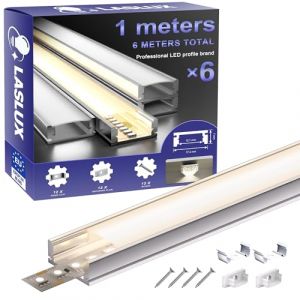 LASLUX Profil&eacute; LED Aluminium 1m&times;6pc Encadrable Diffuseur Transparent Profil&eacute; en U Encastrable Placo Rail Baguette Aluminium pour Ruban Cache &Eacute;tanche Plafond Profil&eacute; LED (JIDIHUWAI, neuf)