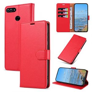 KKEIKO Coque pour Huawei P Smart 2018 / Enjoy 7S / Honor 9 Lite, Antichoc Magnetique &Eacute;tui &agrave; Rabat avec Porte Cartes, Portefeuille Housse en Cuir PU pour Huawei P Smart 2018 / Enjoy 7S, Rouge (KKEIKO, neuf)