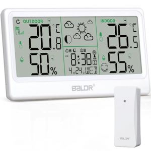 Station M&eacute;t&eacute;o Sans Fil, 8,5'' Thermom&egrave;tre Hygrom&egrave;tre Barom&egrave;tre Int&eacute;rieur Ext&eacute;rieur 12 Phases Lunaires Horloge Atomique Pr&eacute;visions M&eacute;t&eacute;o Horloge Digitale Alarme R&eacute;p&eacute;tition Affichage Heure Date et Jour (LEVIPE Direct-EU, neuf)