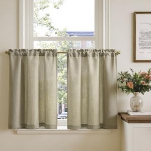 TOPICK Rideau Cuisine Petit Rideaux Court Brise Bise, Taupe 65L x 75H(cm) 2 Panneaux &agrave; Passe Tringle, pour Fen&ecirc;tre Placard Meuble Bas Chambre Cache sous Evier，en Effet L&eacute;gers Style Moderne (Audrey Home Fashion, neuf)